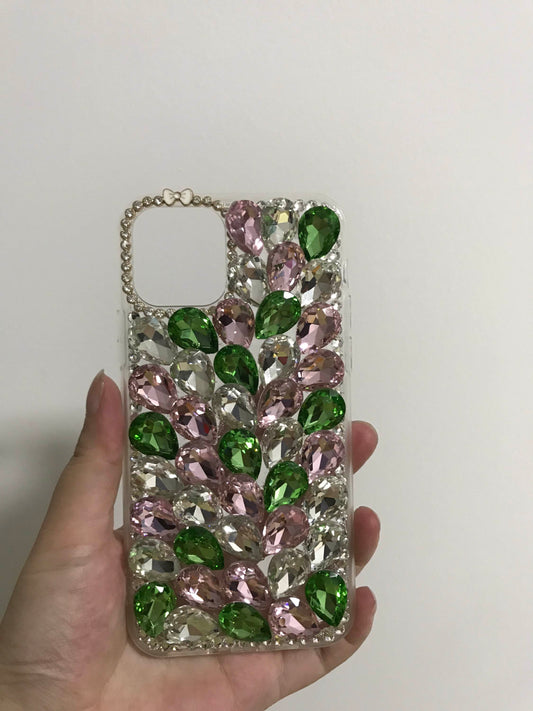 Pink, Green & Silver Rhinestone Cell Phone Case